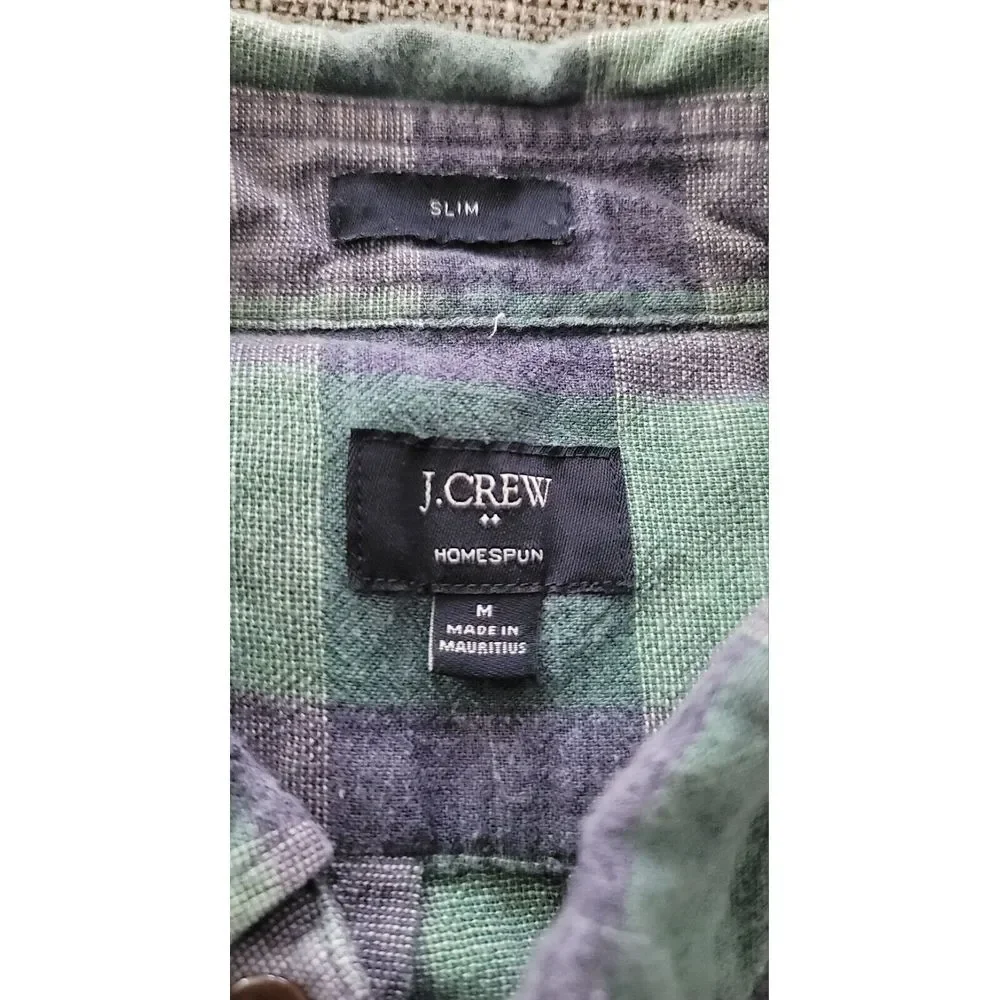 J. Crew Men's Green Plaid Homespund Long Sleeve Button Up Shirt Size‎ Medium